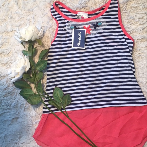 NWT Kids striped tank top with flower design - Picture 1 of 3